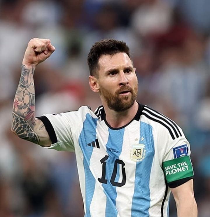 Lionel Messi representing Argentina at the 2022 World Cup